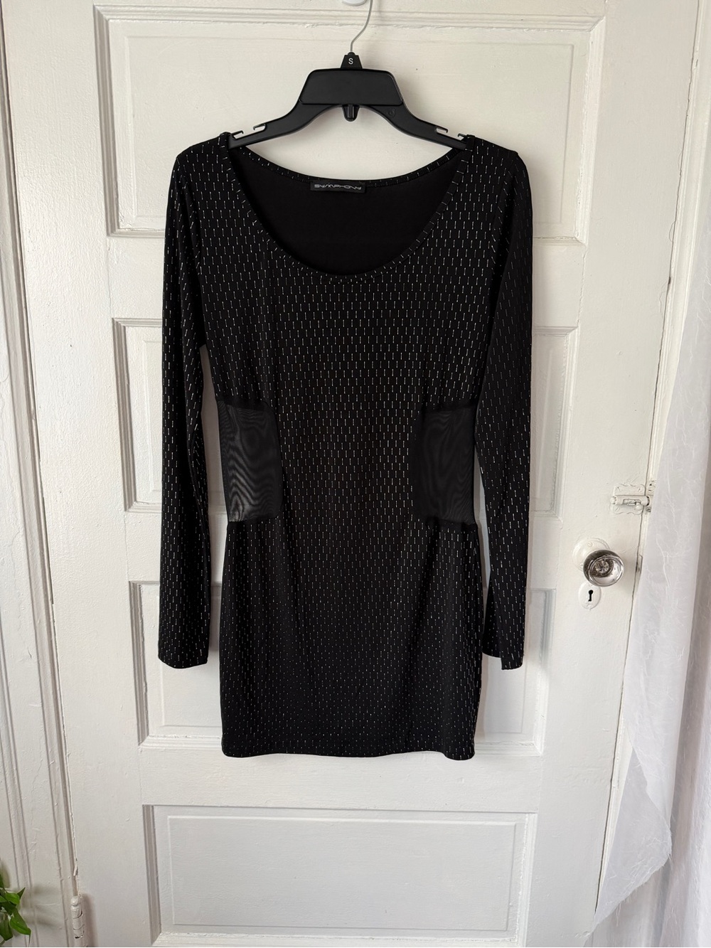 Symphony Y2K Vintage Black Long Sleeve Bodycon Mini Dress Sheer Waist Cutout